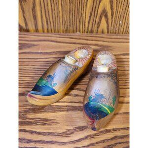 Vintage Hand-Painted Belgium Wooden Shoes Miniature Display Decor